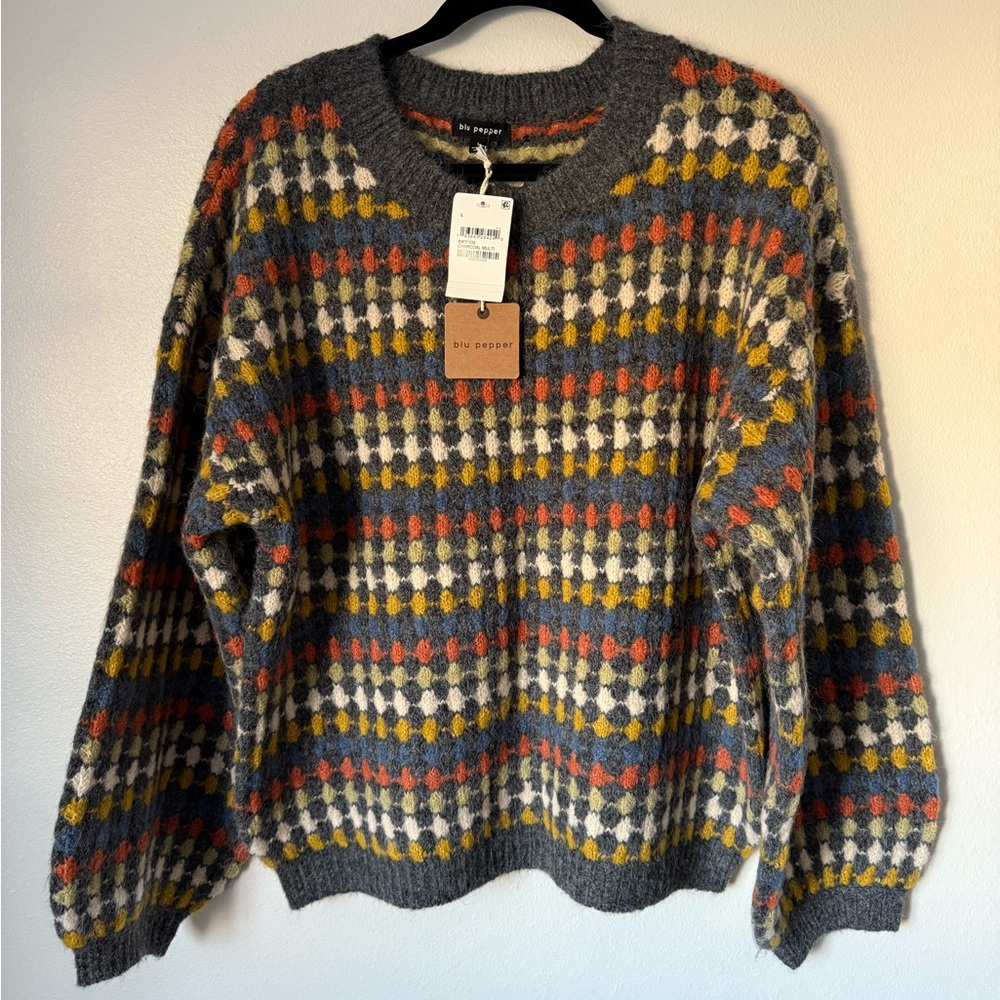 NWT Blu Pepper Multicolor Knit Sweater Size Large